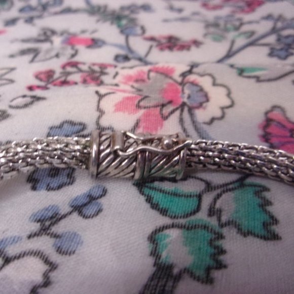 Blue Cabochon Silver Mesh Chain Bracelet 7.5" L - Picture 3 of 7